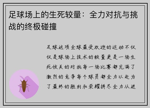 足球场上的生死较量：全力对抗与挑战的终极碰撞